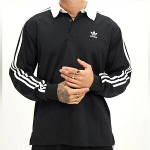 ADIDAS Originals Men’s Adicolor Rugby Polo Trefoil Shirt Black IZ4806 New